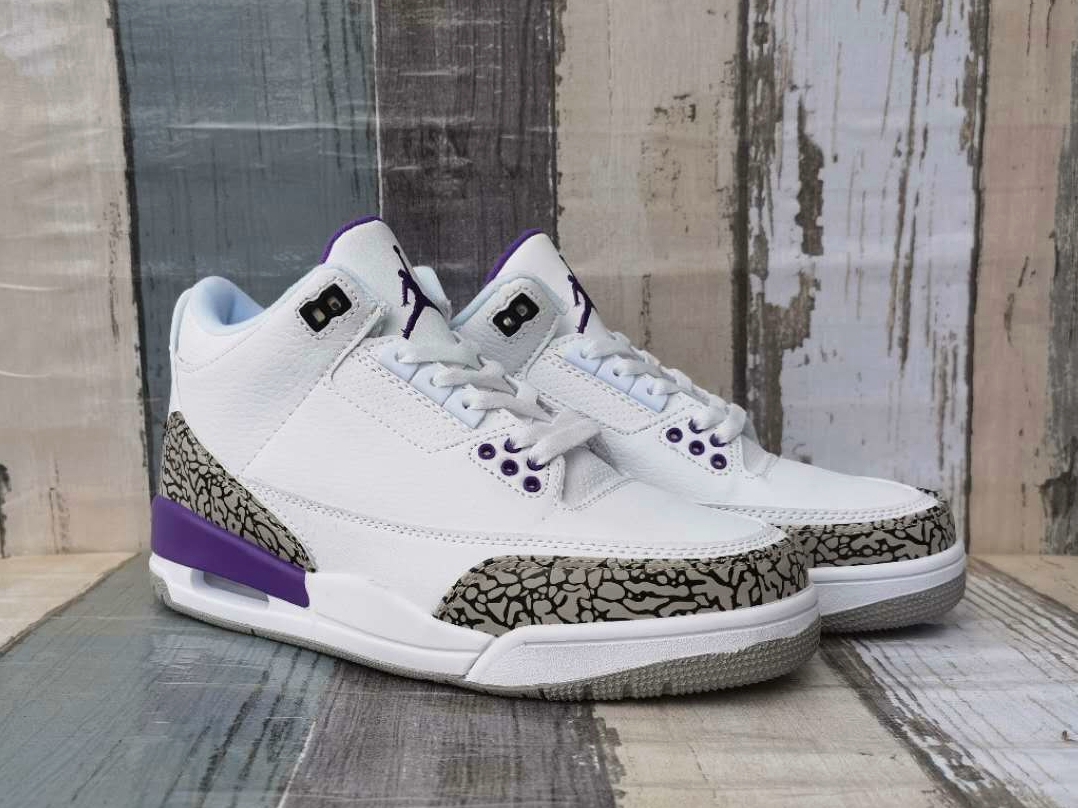 New Air Jordan 3 White Purple Grey